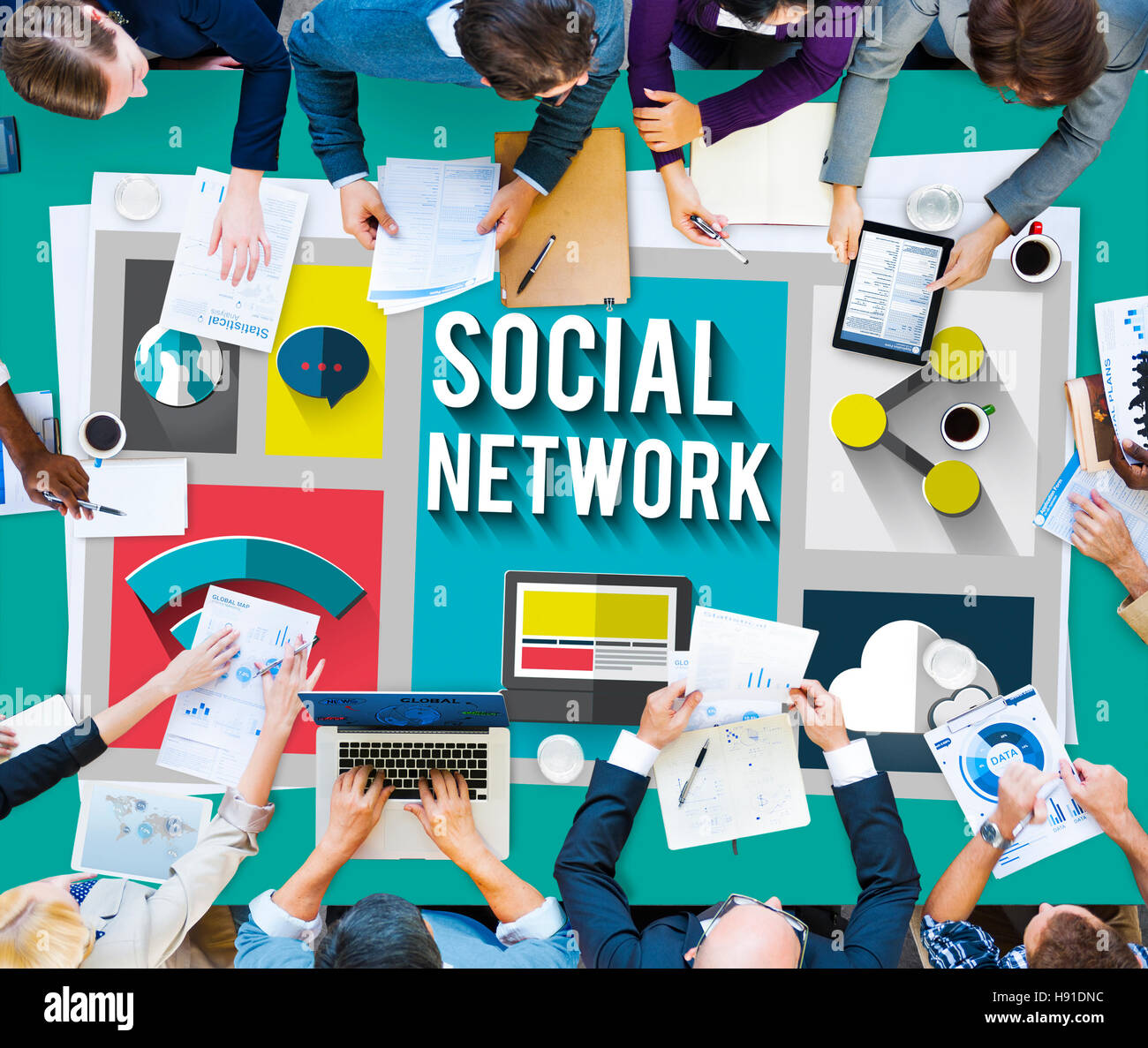 Social Network Concept Réseau mondial de communications Banque D'Images