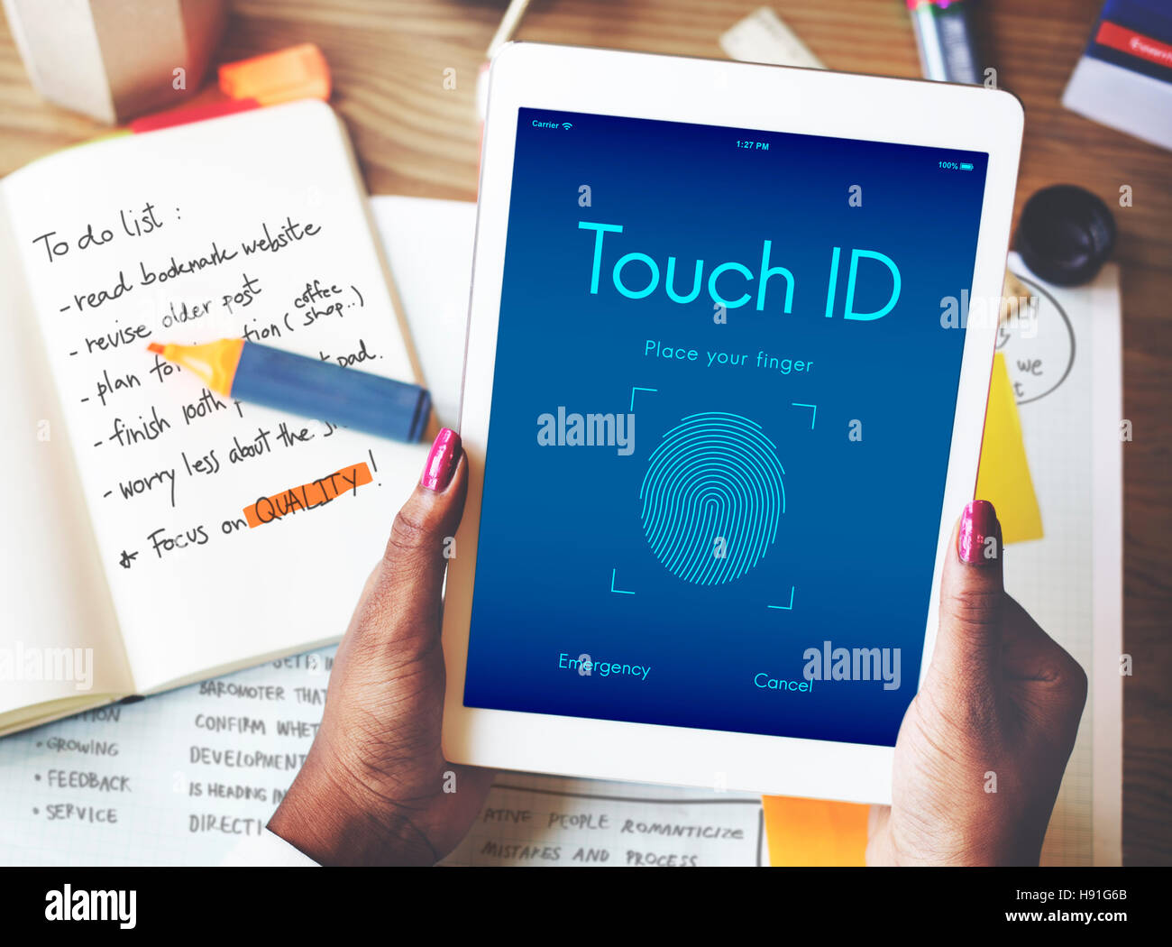 Accès Touch ID numérique Cyber Security Concept Graphique Banque D'Images