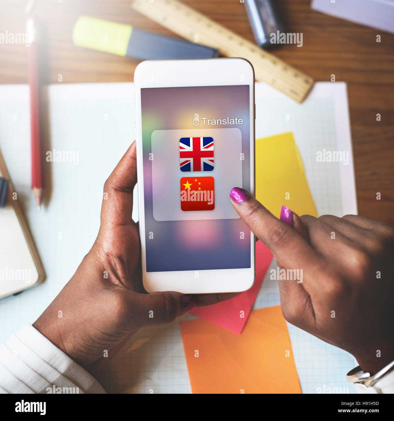 Langues Traduction anglais chinois Concept Application Banque D'Images