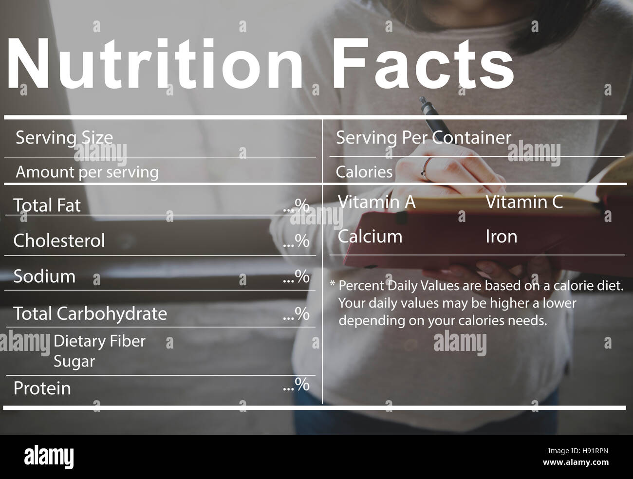 Faits de Nutrition Alimentation médicale concept nutritionnel Banque D'Images