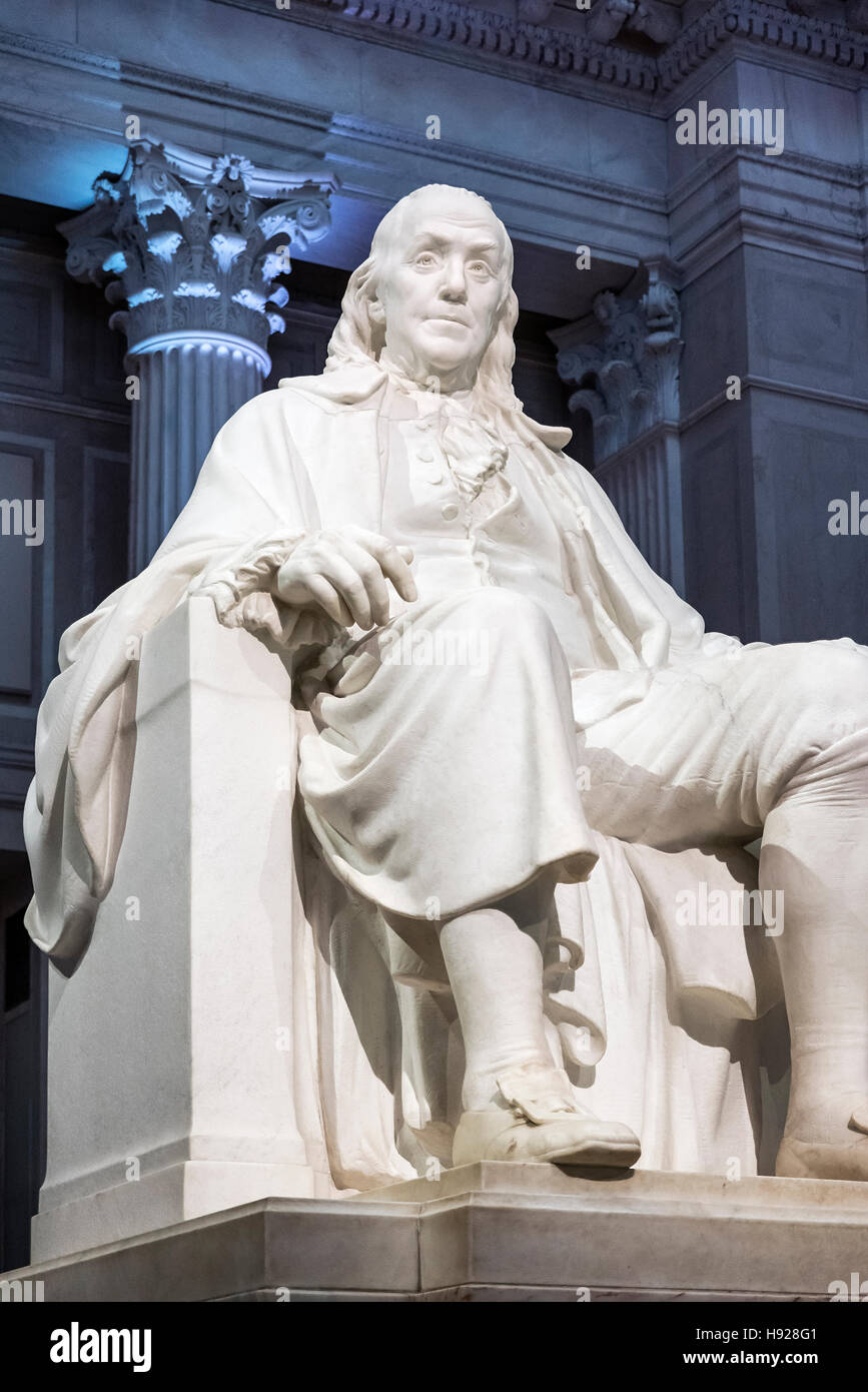 Statue de Benjamin Franklin à l'Institut Franklin. Banque D'Images