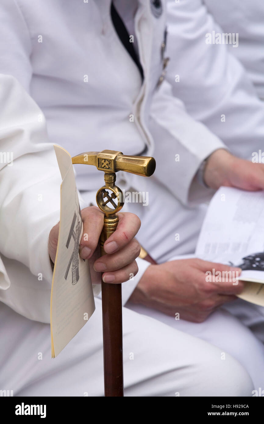 L'Allemagne, la Ruhr, Witten, les mineurs des mines de charbon, Nachtigall, canne de marche avec tête d'airain en forme de pickax. Banque D'Images