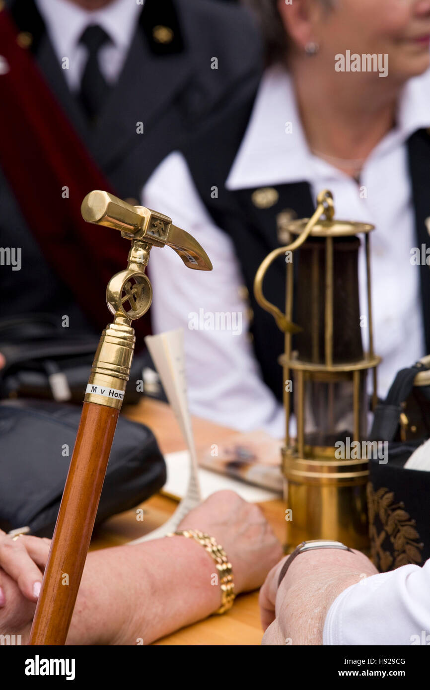L'Allemagne, la Ruhr, Witten, les mineurs des mines de charbon, Nachtigall, canne de marche avec tête d'airain en forme de pickax. Banque D'Images
