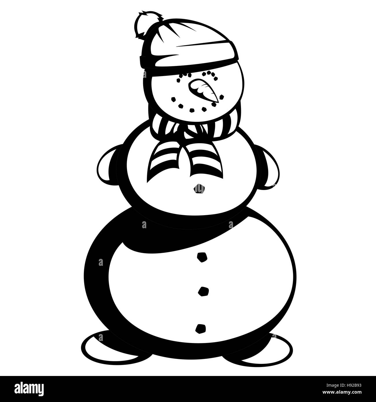 Silhouette d'un mignon petit bonhomme en écharpe et chapeau est souriant. Banque D'Images Silhouette d'un mignon petit bonhomme en écharpe et chapeau est souriant. Banque D'Images