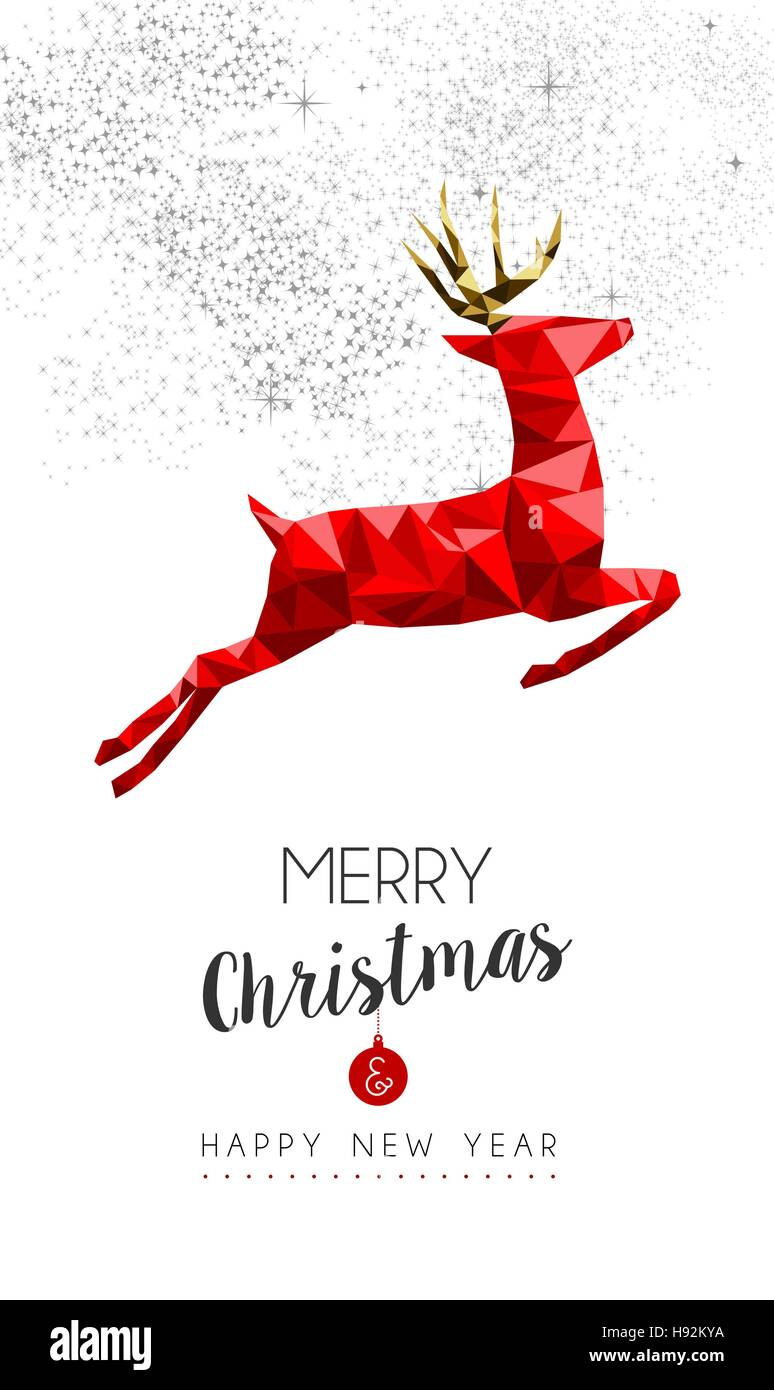 Joyeux Noël Décoration de couleur rouge, abstract illustration rennes poly faible sur ciel d'artifice. Vecteur EPS10. Illustration de Vecteur
