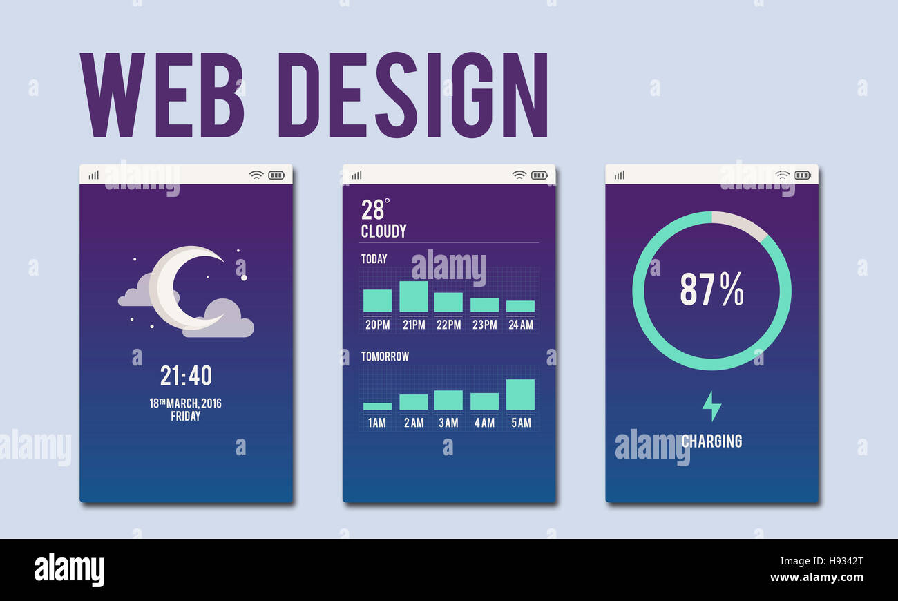 Web Design d'interface Mobile Concept Mise en page Banque D'Images