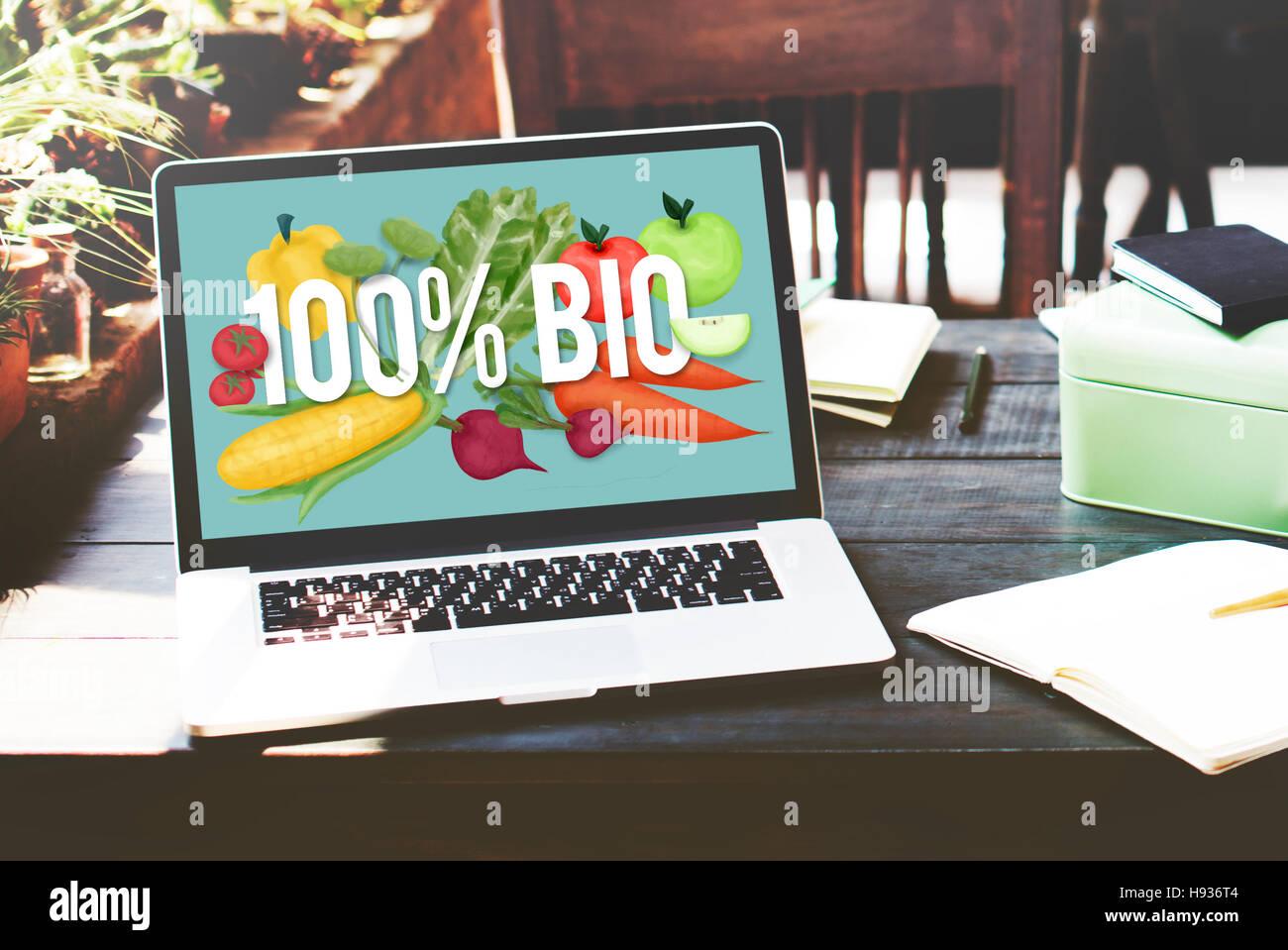 100 % Bio la bonne cuisine Bien manger Concept Banque D'Images
