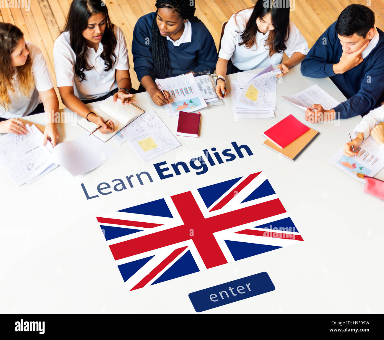 Apprendre l'anglais en ligne d'éducation de langue Concept Banque D'Images