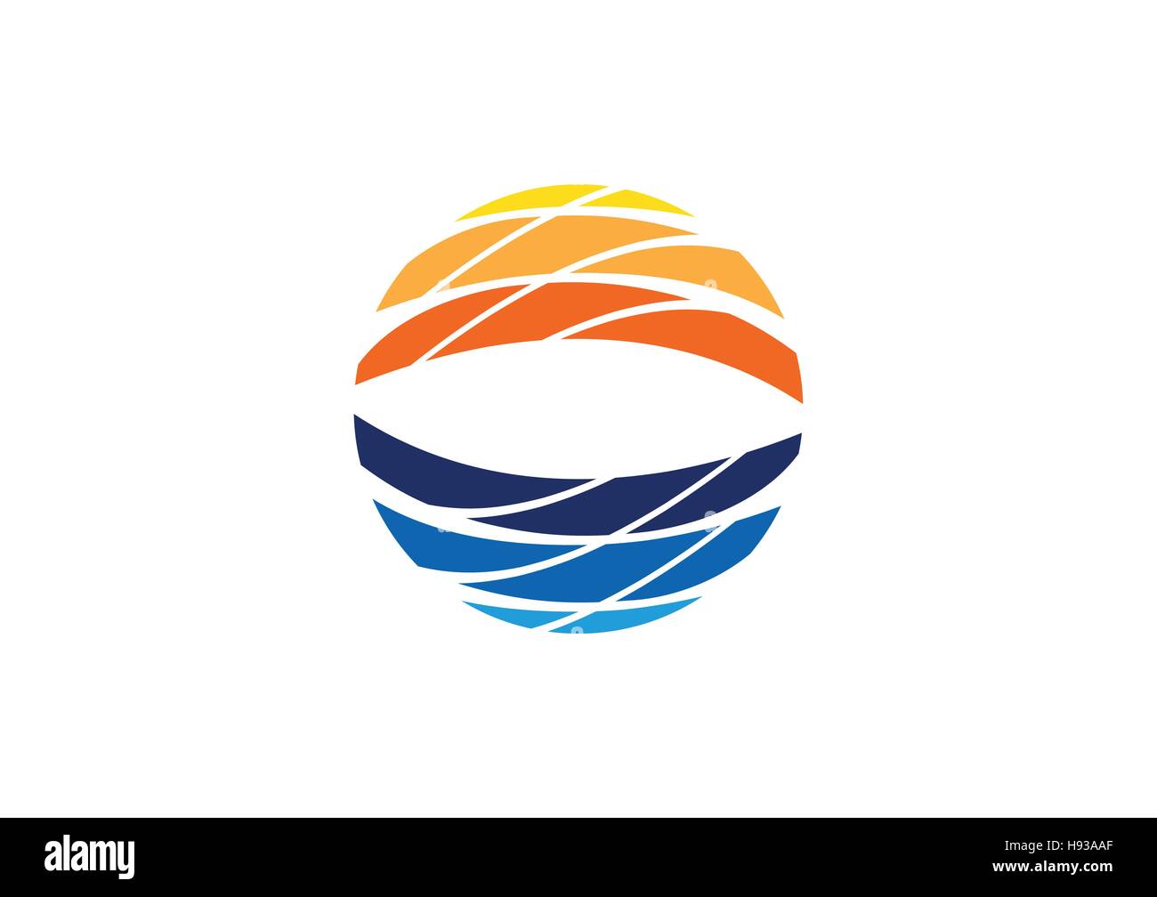 Résumé des éléments du logo cercle concept idées, vagues et soleil illustration icône symbole vecteur conception modèle Illustration de Vecteur