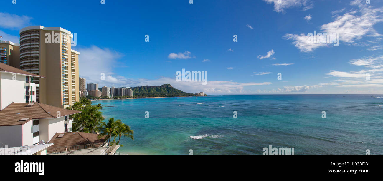Diamond Head, la plage de Waikiki, Oahu, Hawaii Banque D'Images
