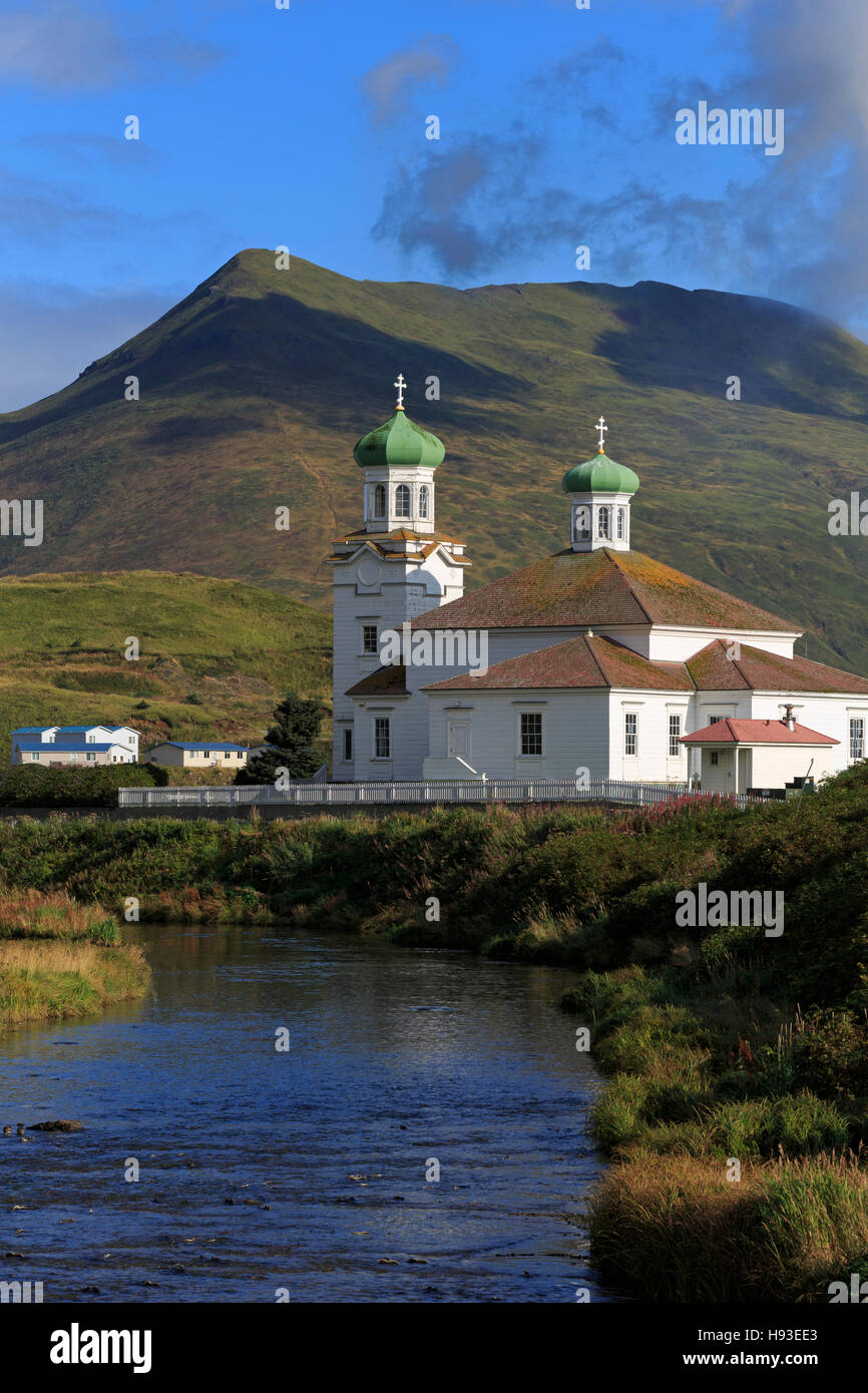 Église orthodoxe russe, l'île Unalaska, Îles Aléoutiennes, Alaska, USA Banque D'Images