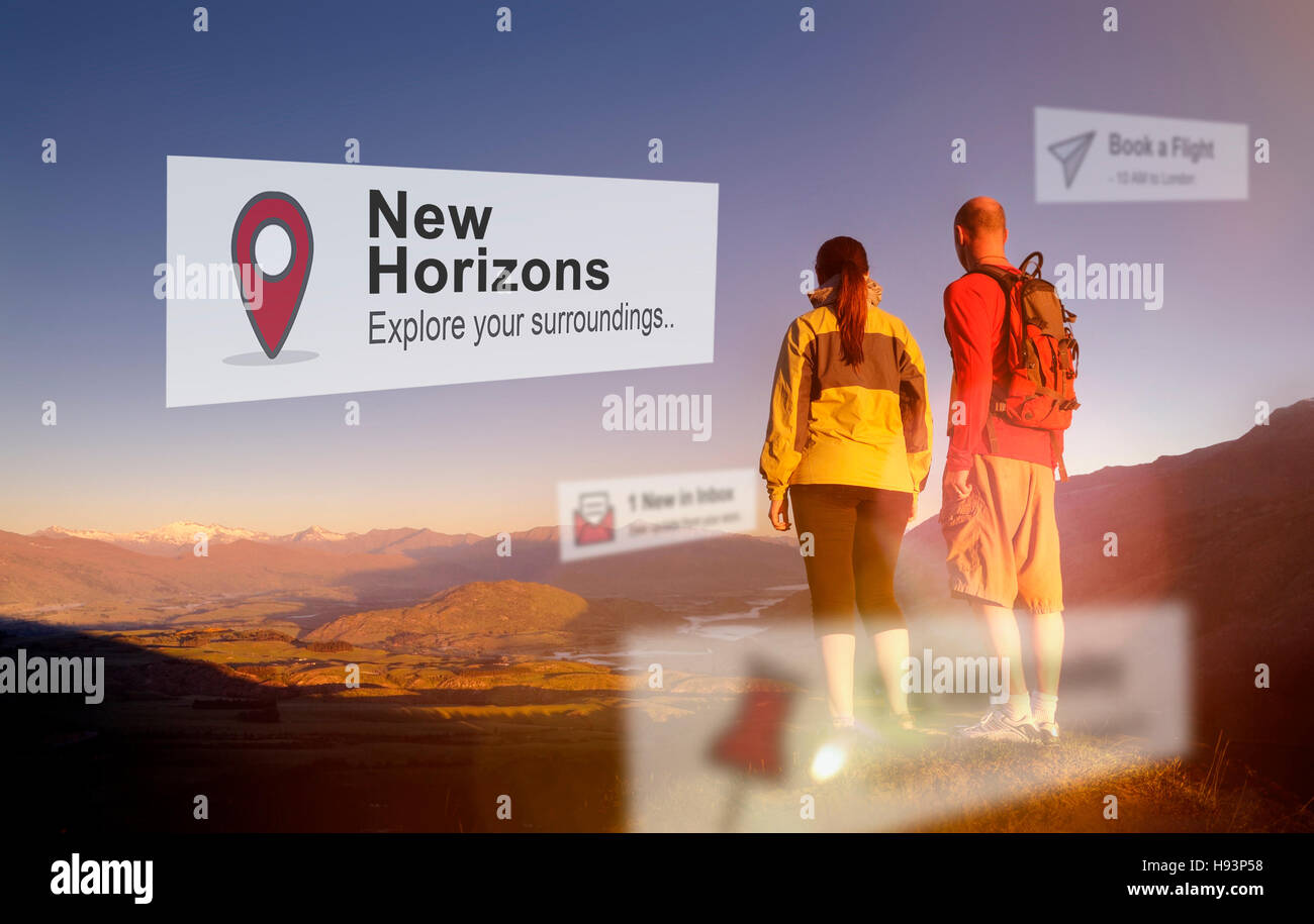 Billet d'explorer de nouveaux horizons COncept de position Banque D'Images