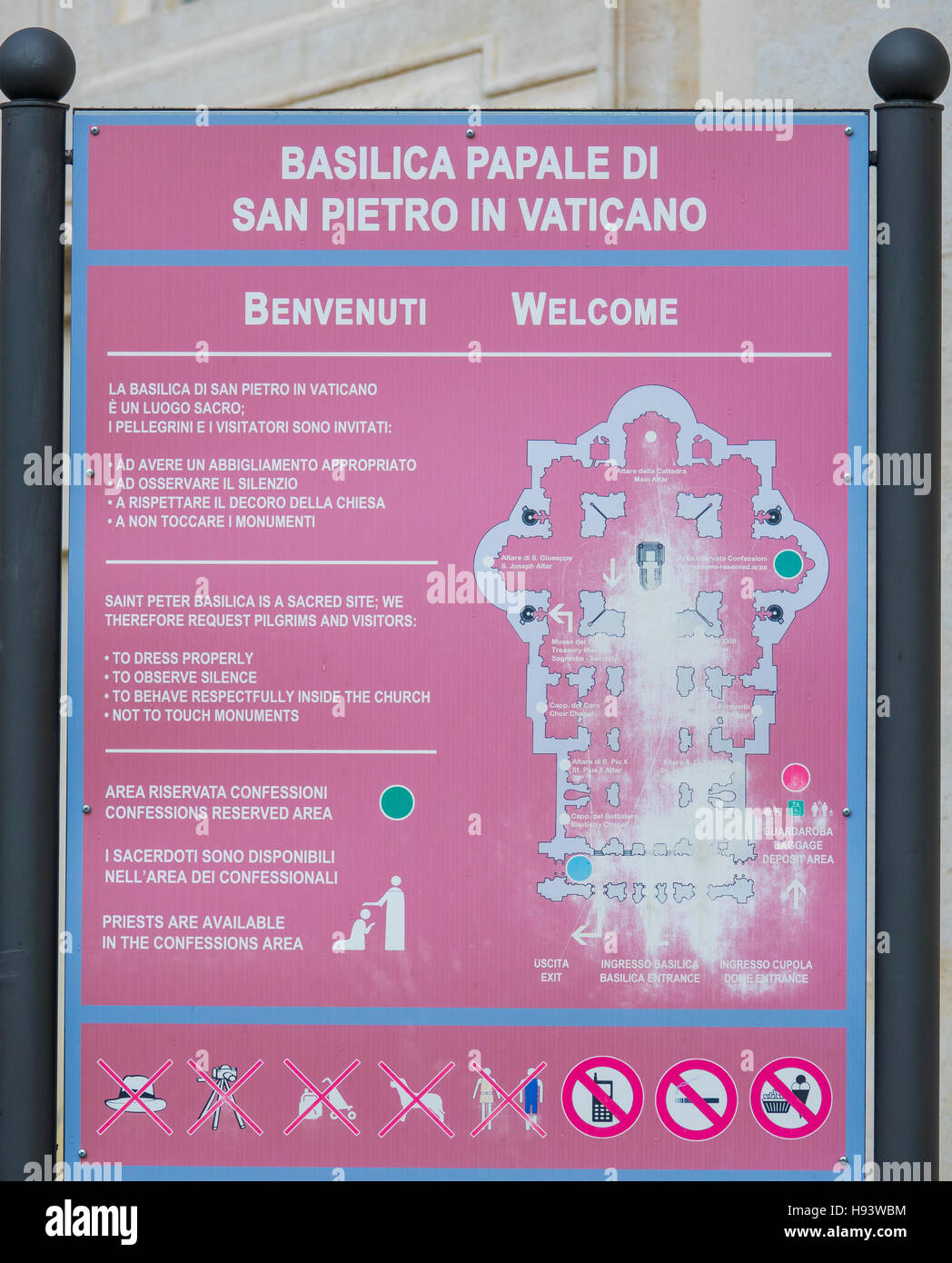 Direction Plan de St Peters Basilica au Vatican - Rome Banque D'Images