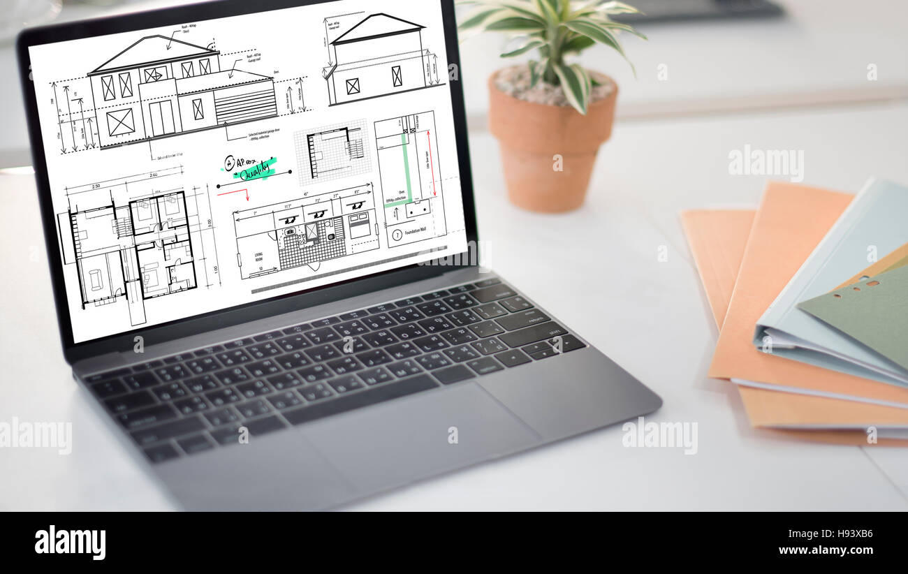 Construction Architecte plan esquisse du projet Concept Banque D'Images