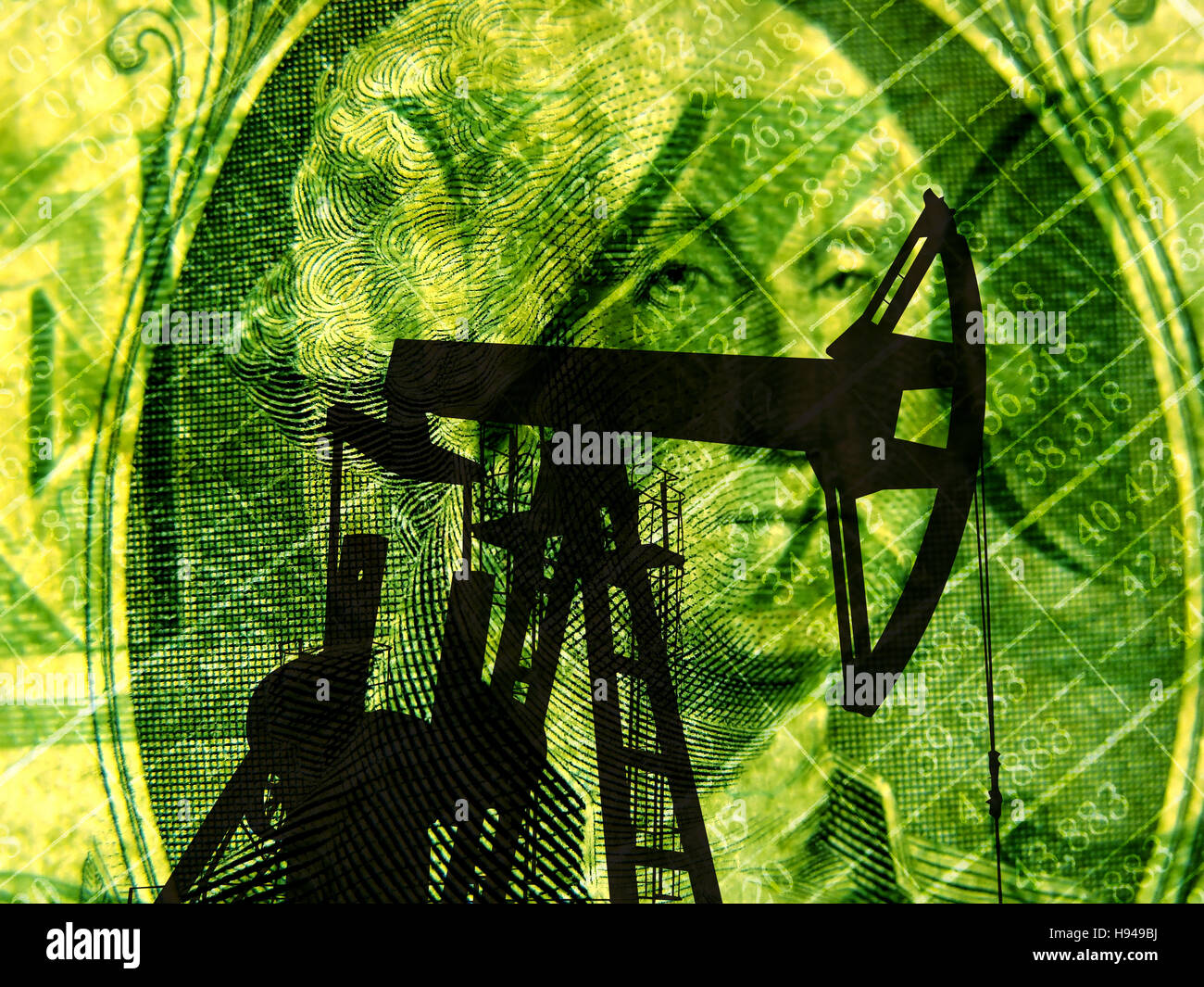 Pumpjack, billet de banque, crise du pétrole, concept Banque D'Images