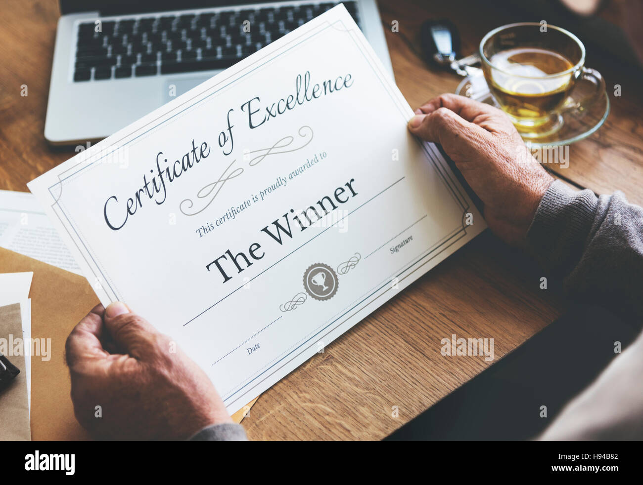 Certificat Document Prix Prix Succès Concept Banque D'Images