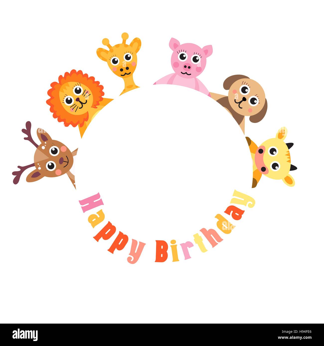 Carte postale Joyeux anniversaire, des animaux. Espace blanc pour le texte de bébés animaux, vector illustration Illustration de Vecteur