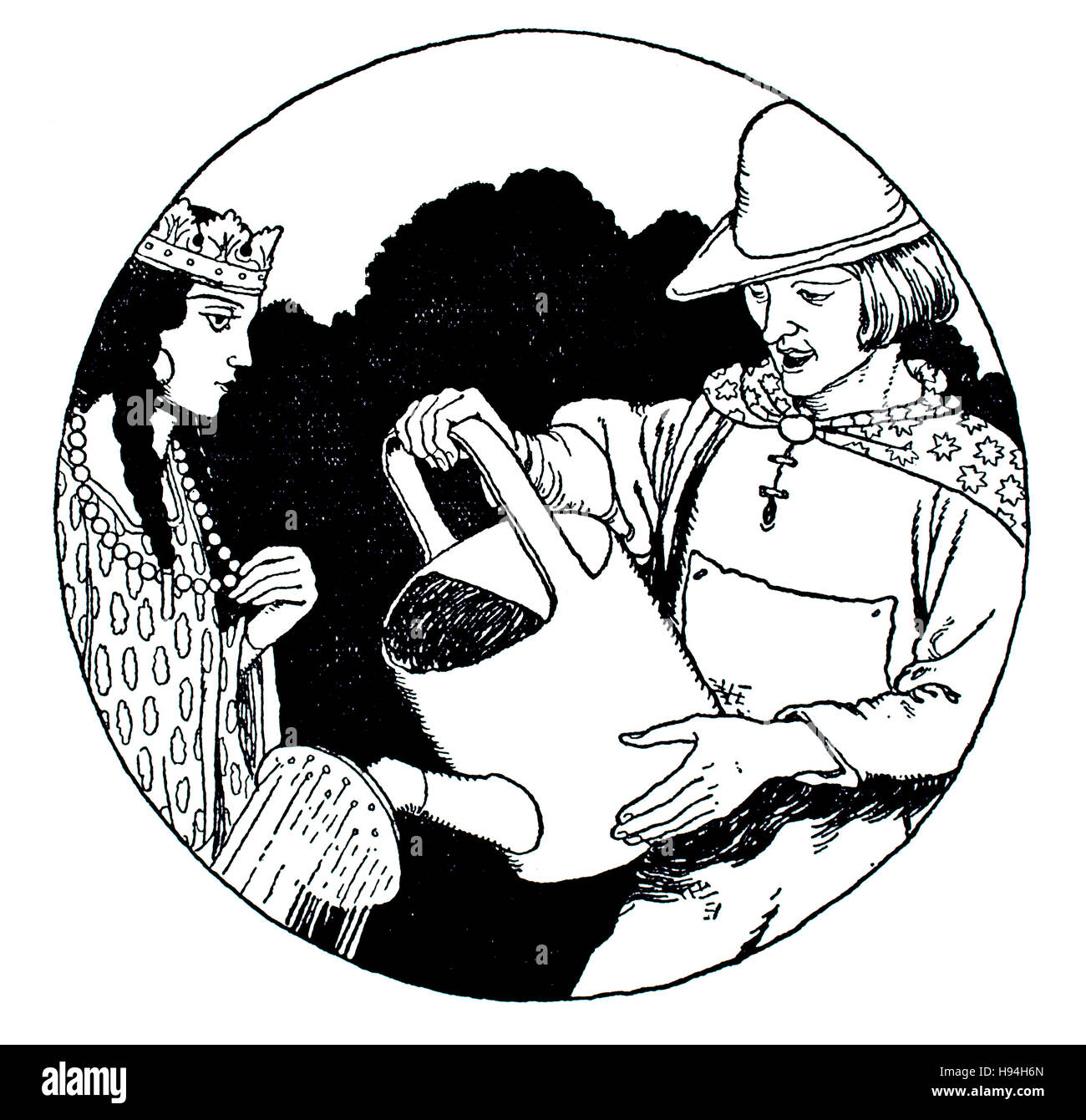 La fille du roi, toujours écouté, Children's Book Illustration par William Heath Robinson, à partir de 1934 Livre de gobelins Banque D'Images