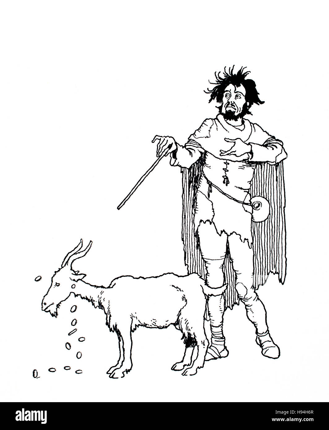 La chèvre a secoué l'argent de ses oreilles, Children's Book Illustration par William Heath Robinson, à partir de 1934, le livre de gobelins qui souhaitent Rag Banque D'Images