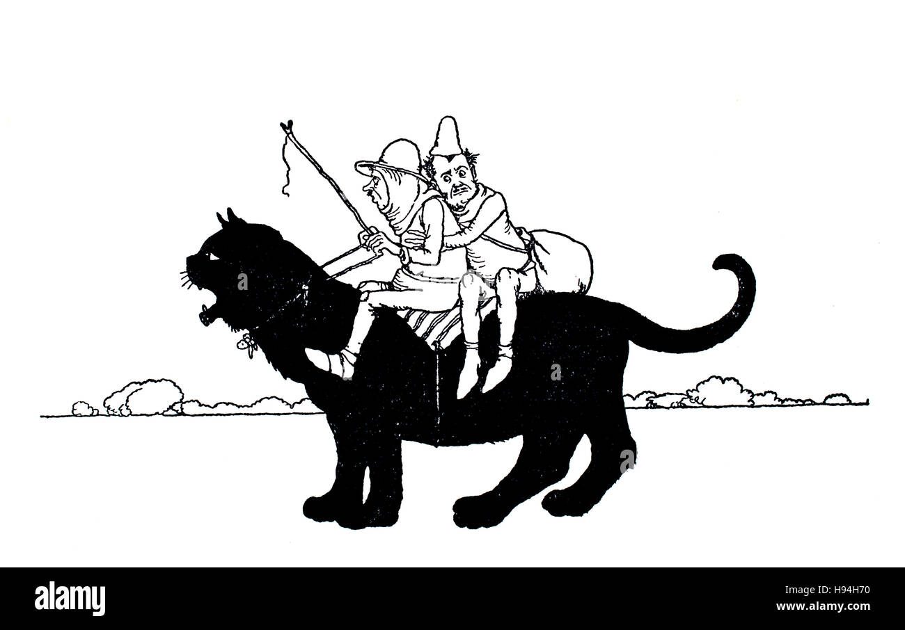 De là ils sont allés, Children's Book Illustration par William Heath Robinson, à partir de 1934 Livre de gobelins, le chat sauvage o la forêt Banque D'Images