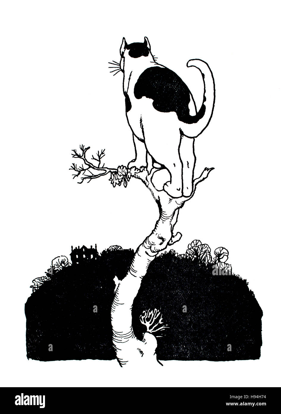 Je vais grimper en haut d'un grand arbre, Children's Book Illustration par William Heath Robinson, à partir de 1934 Livre de gobelins, Martin's Eve Banque D'Images