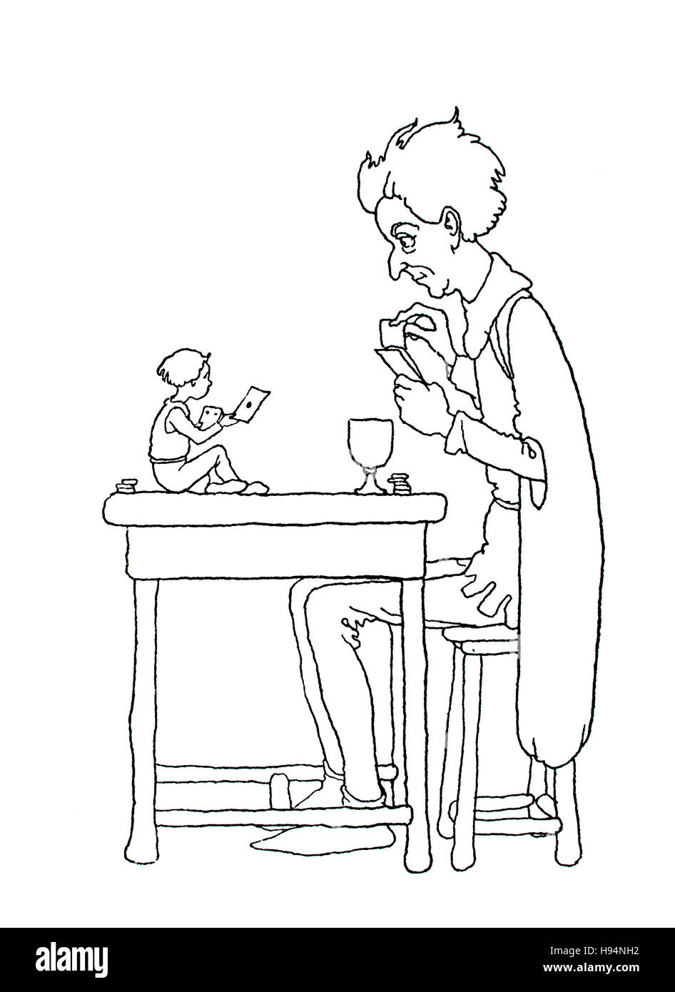 De sorte qu'ils ont joué aux cartes, Children's Book Illustration par William Heath Robinson, à partir de 1934 Livre de gobelins, le fils du pêcheur Banque D'Images