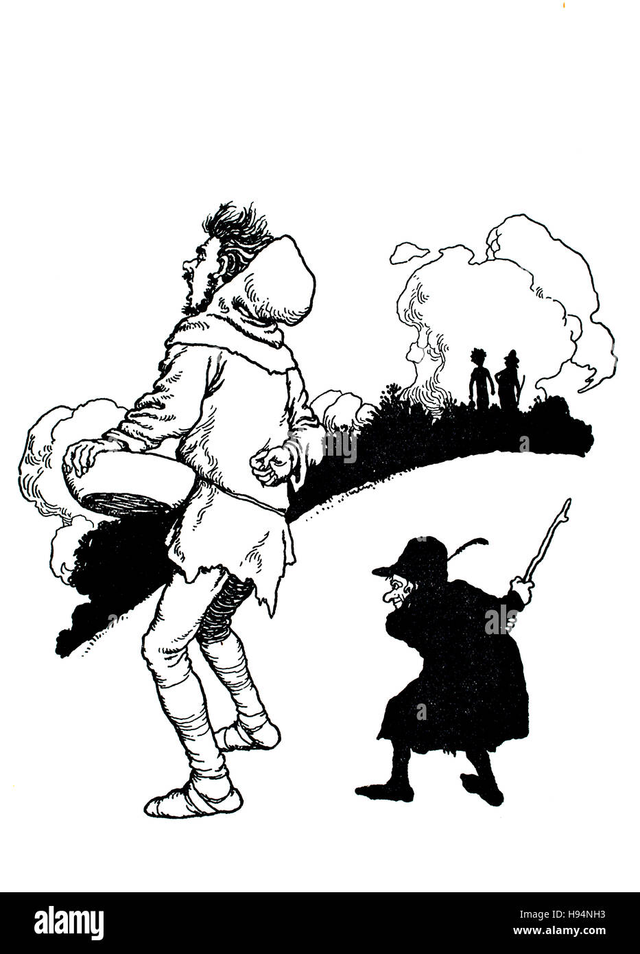 Ils ont obtenu le nain pour lui donner une volée en retour, Children's Book Illustration par William Heath Robinson, à partir de 1934 Livre de gobelins, M. Glousser Banque D'Images