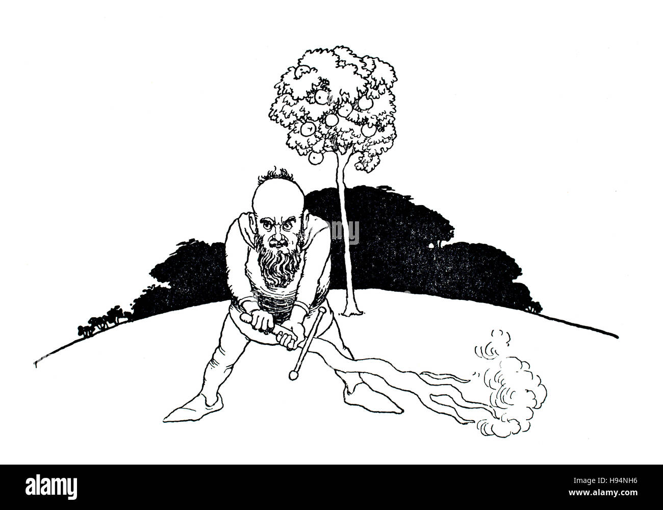 Un nain avec une épée, Children's Book Illustration par William Heath Robinson, à partir de 1934 Livre de gobelins, Peter stupide Banque D'Images