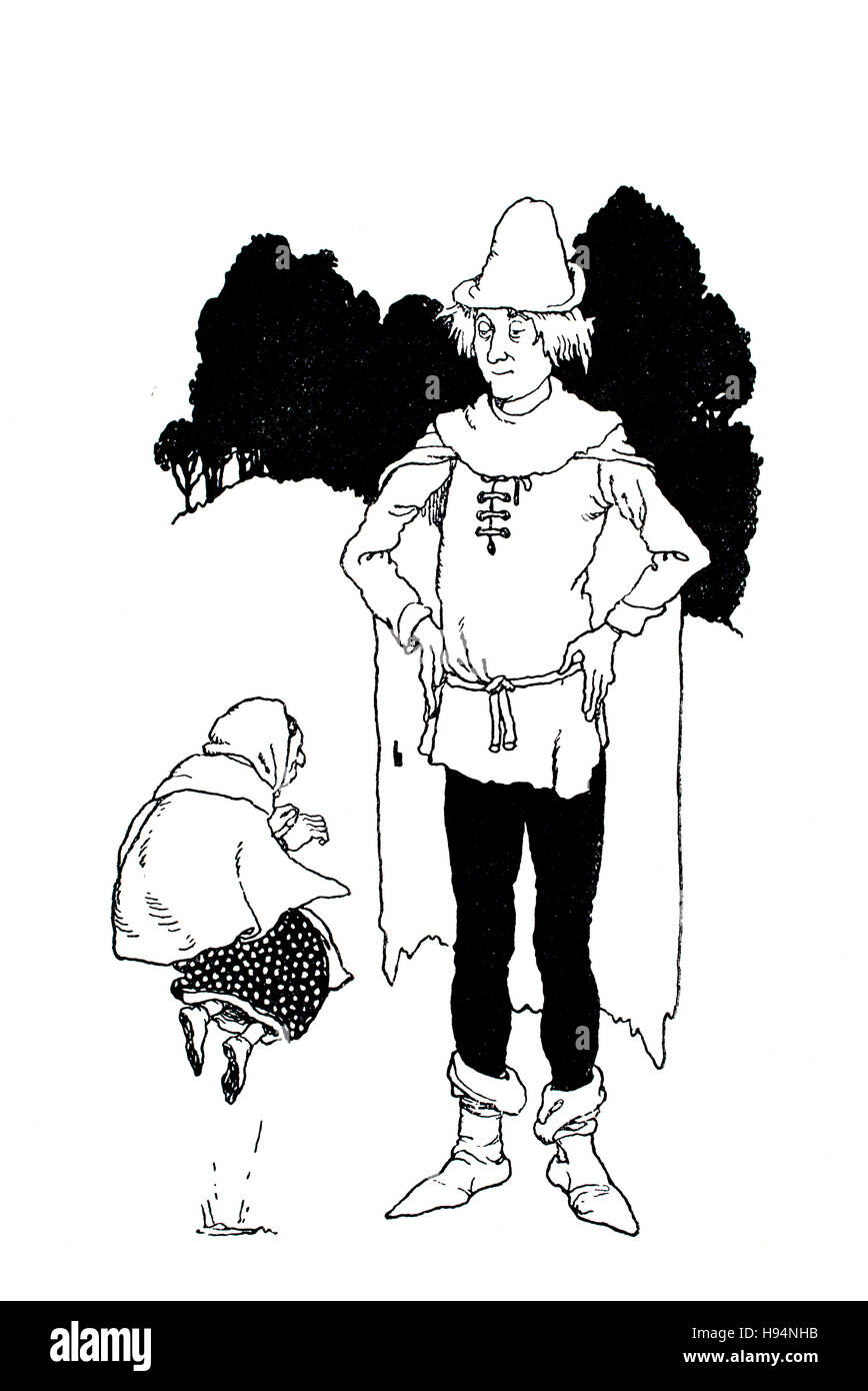 Comme si elle avait jailli de la terre, Children's Book Illustration par William Heath Robinson, à partir de 1934 Livre de gobelins, Tuyauterie Hans Banque D'Images