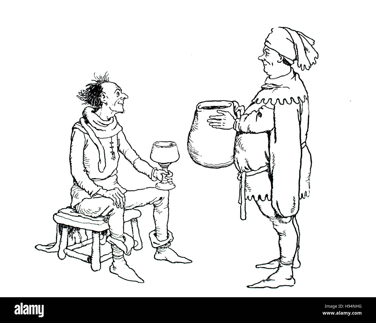 Un grand pot rempli de vin les plus solides, Children's Book Illustration par William Heath Robinson, à partir de 1934 Livre de GOBELINS, l'un frappe douze Banque D'Images