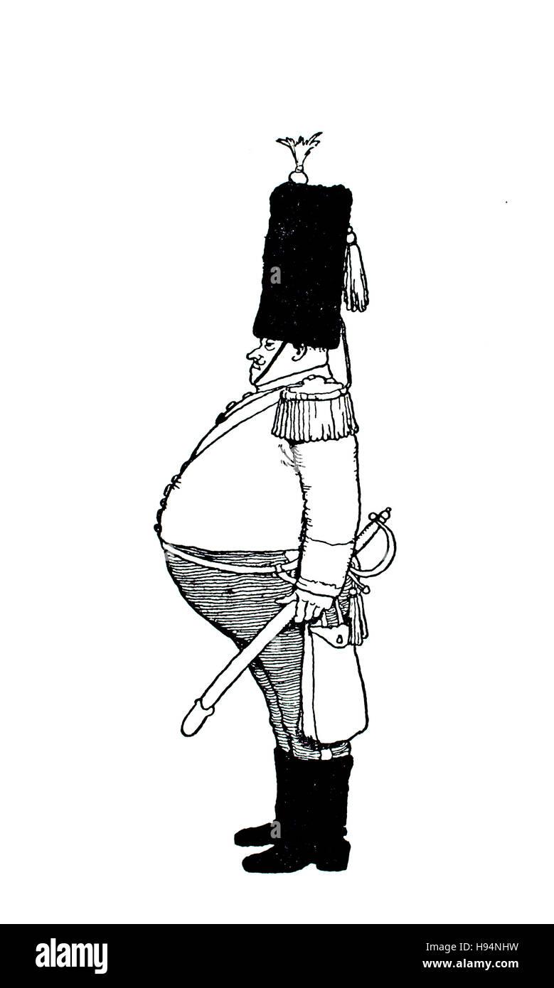 Un homme avec un pantalon bleu et un manteau blanc, Children's Book Illustration par William Heath Robinson, à partir de 1934 Livre de gobelins Banque D'Images
