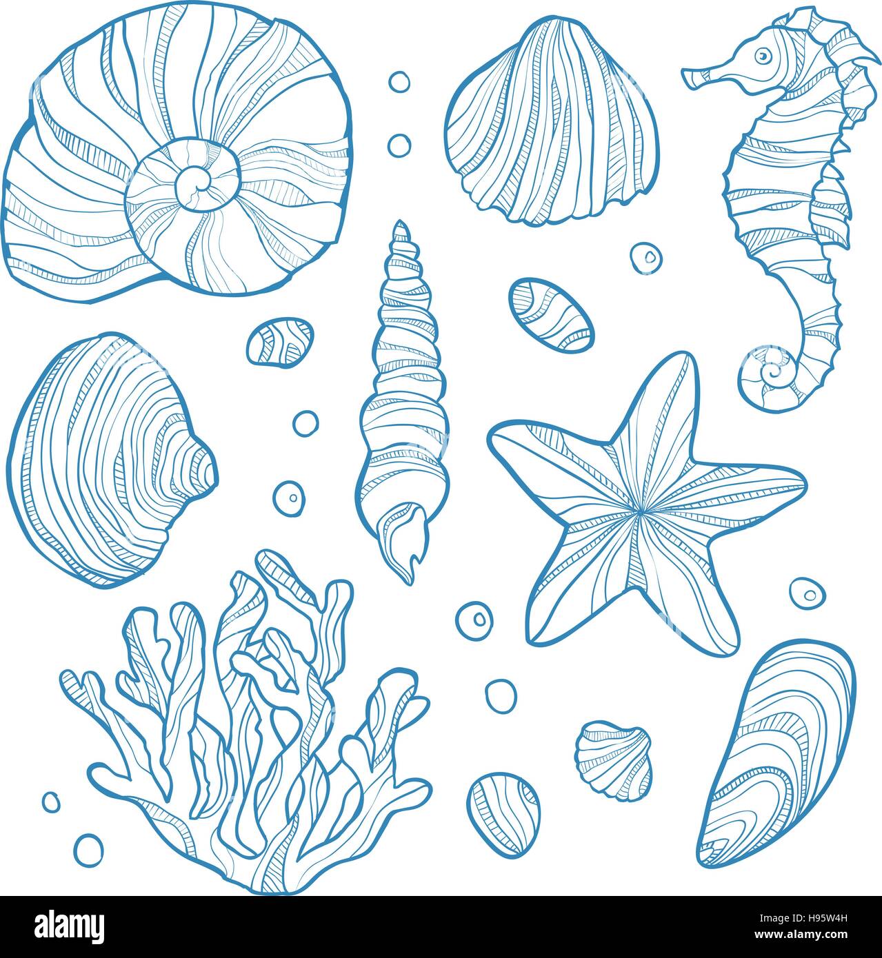 Lot De 3 Serviettes De Bain En Coton Motif Marin (coquillages, étoile De Mer) – 75 X 35 Cm