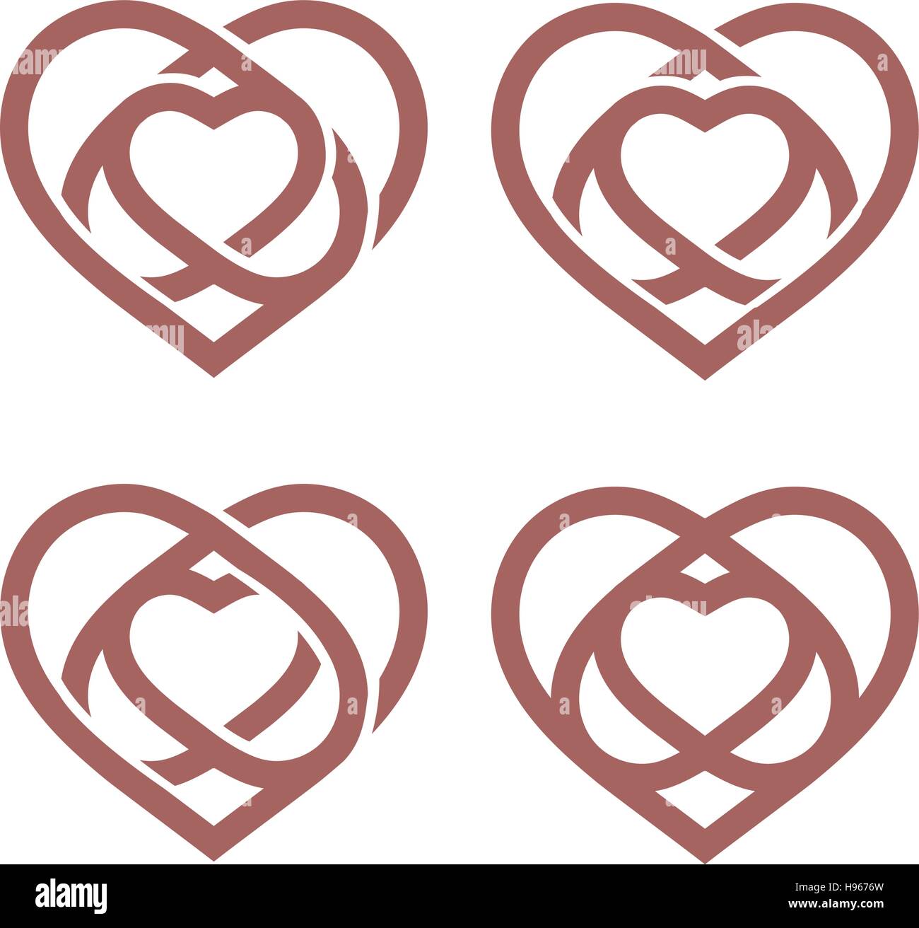 Logo coeur monolines résumé isolés. L'amour de logotypes collection. L'icône de saint Valentines Day. Symbole de mariage. Amour signe. L'emblème de la cardiologie. Vector illustration. Illustration de Vecteur