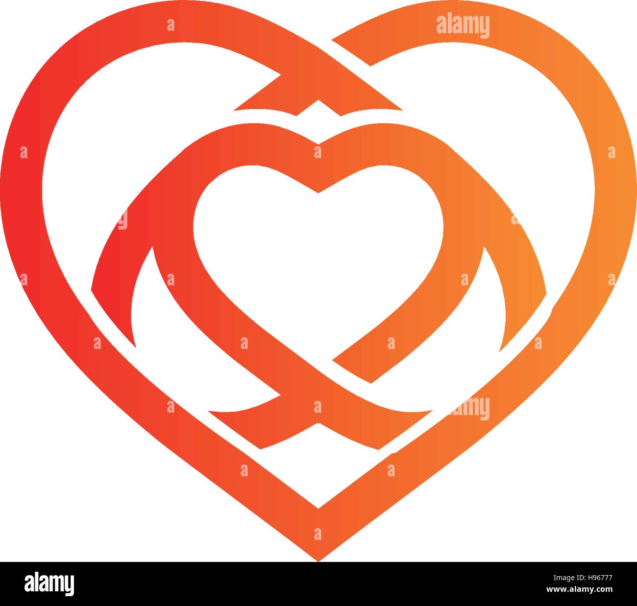 Résumé rouge isolé coeur monolines logo. L'amour de logotypes. L'icône de saint Valentines Day. Symbole de mariage. Amour signe. L'emblème de la cardiologie. Vector illustration. Illustration de Vecteur