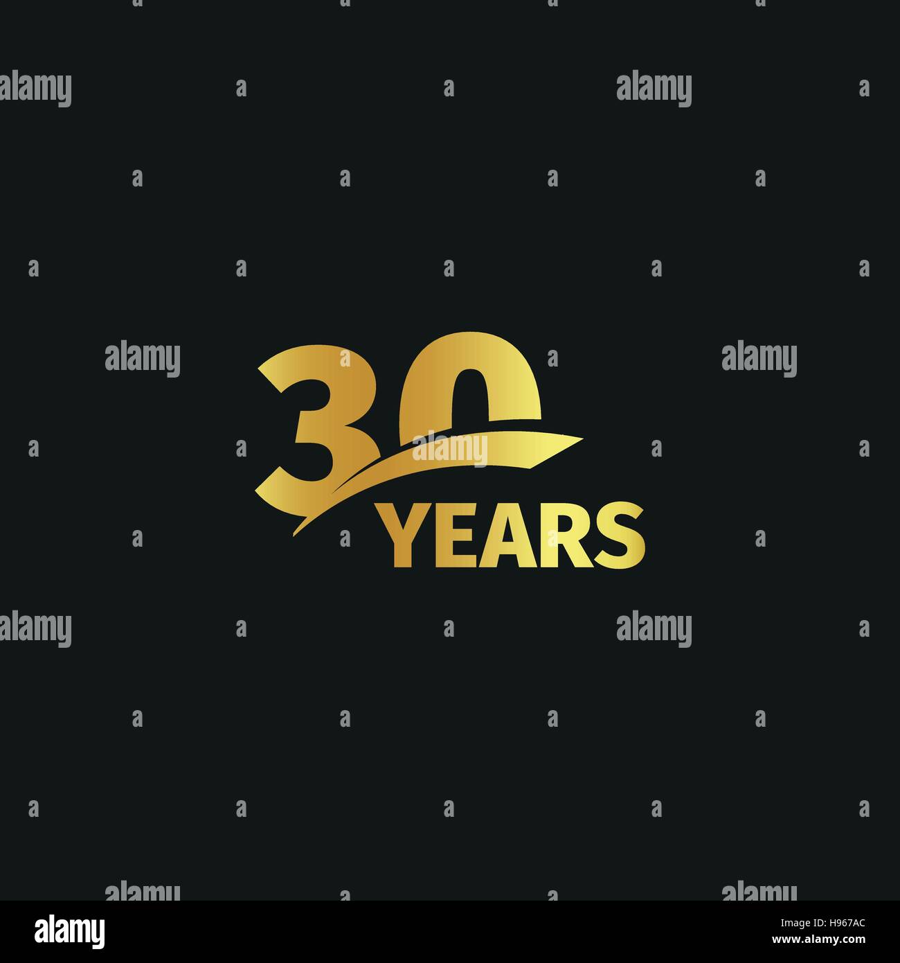 Résumé isolés golden 30e anniversaire logo sur fond noir. Numéro 30 logotype. Trente ans jubilee celebration icône. Trentième anniversaire de l'emblème. Vector illustration. Illustration de Vecteur