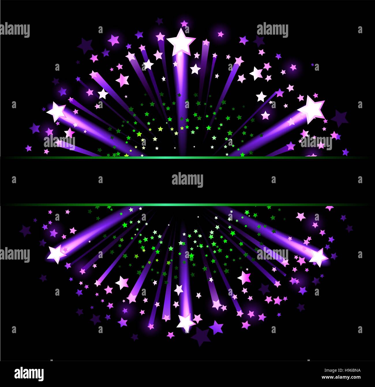 Bannière horizontale noire sur l'arrière-plan des artifices d'un fond noir. Illustration de Vecteur