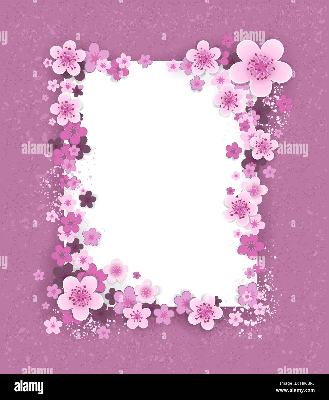 Lumière rectangulaire décoré de fleurs de Sakura bannière sur un fond texture rose. Illustration de Vecteur