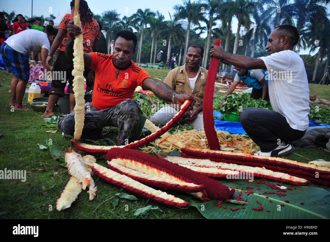 Jakarta, Indonésie - Mai 25, 2014 Papouasie : peeling personnes au festival de fruits rouges en Papouasie, Jakarta Monas Banque D'Images