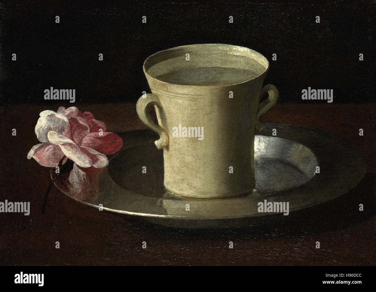 Francisco de Zurbarán - une tasse d'eau et une rose Banque D'Images