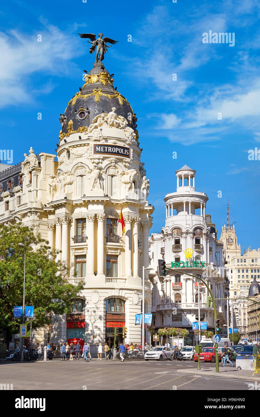 Bâtiment Metropolis, Gran Via, Madrid, Espagne Banque D'Images Bâtiment Metropolis, Gran Via, Madrid, Espagne Banque D'Images