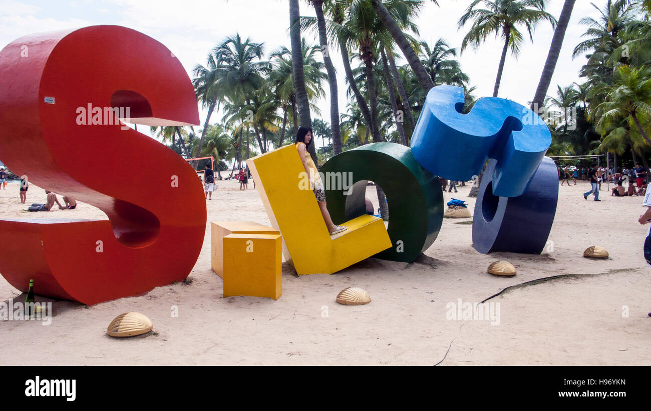 Plage de Siloso Singapour Sentosa Island sculpture lettre Banque D'Images