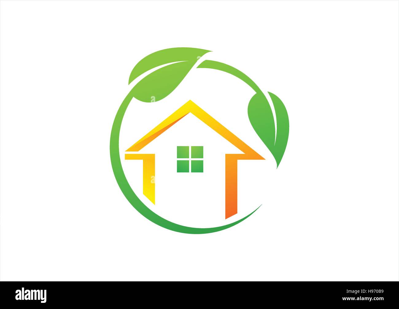 Circle accueil logo, illustration chambre vert plantes vecteur symbole ,écologie accueil conception icône Illustration de Vecteur