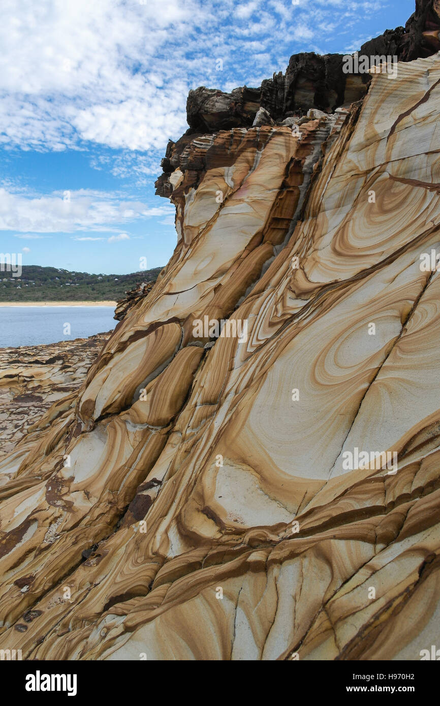 Formation de grès à Maitland, Baie de Bouddi National Park, Nouvelle Galles du Sud - Australie Banque D'Images