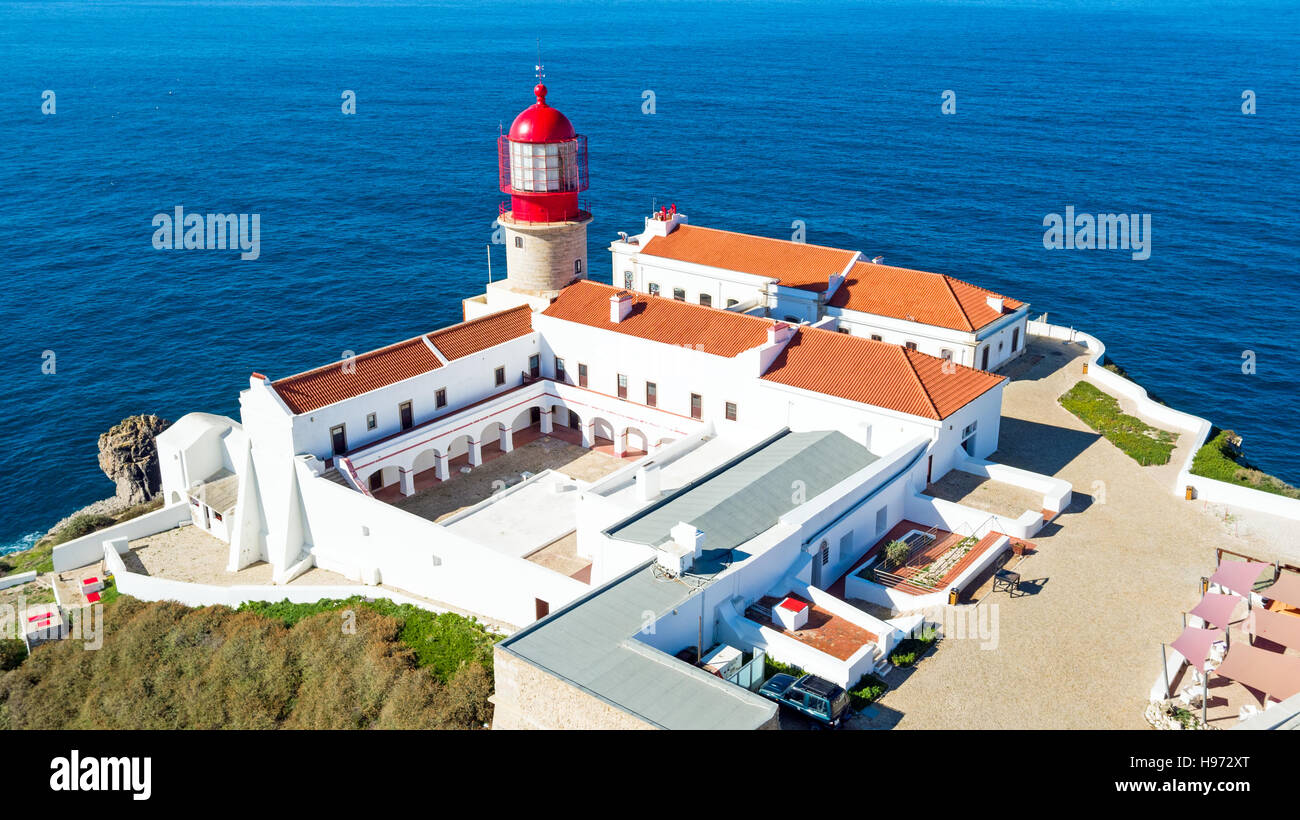 Phare de l'antenne à Sagres Portugal Cabo Vicente Banque D'Images