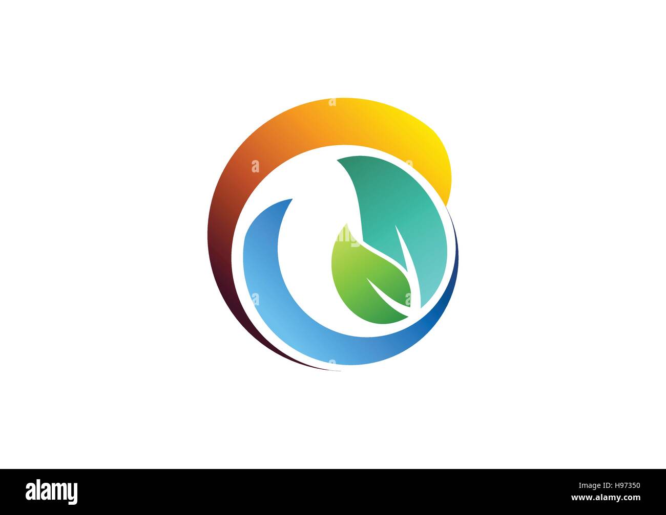 Éléments feuilles cercle de l'eau de source, logo logotype de l'écologie, la beauté naturelle vecteur conception icône symbole spa Illustration de Vecteur