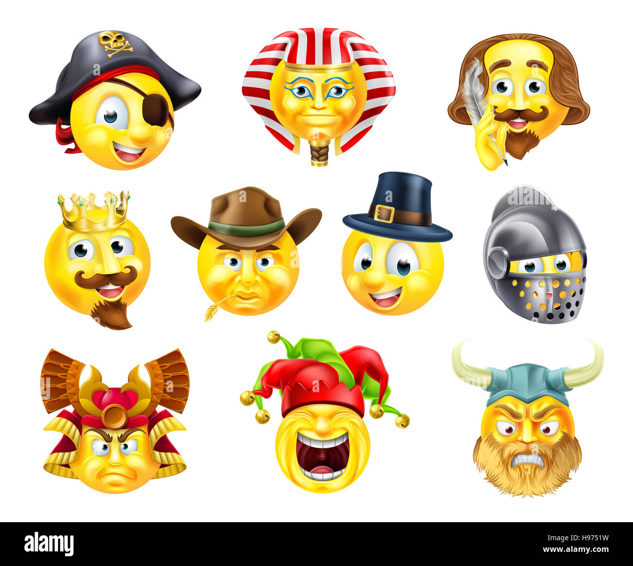 Un ensemble d'icônes emoji émoticône à thème historique Banque D'Images