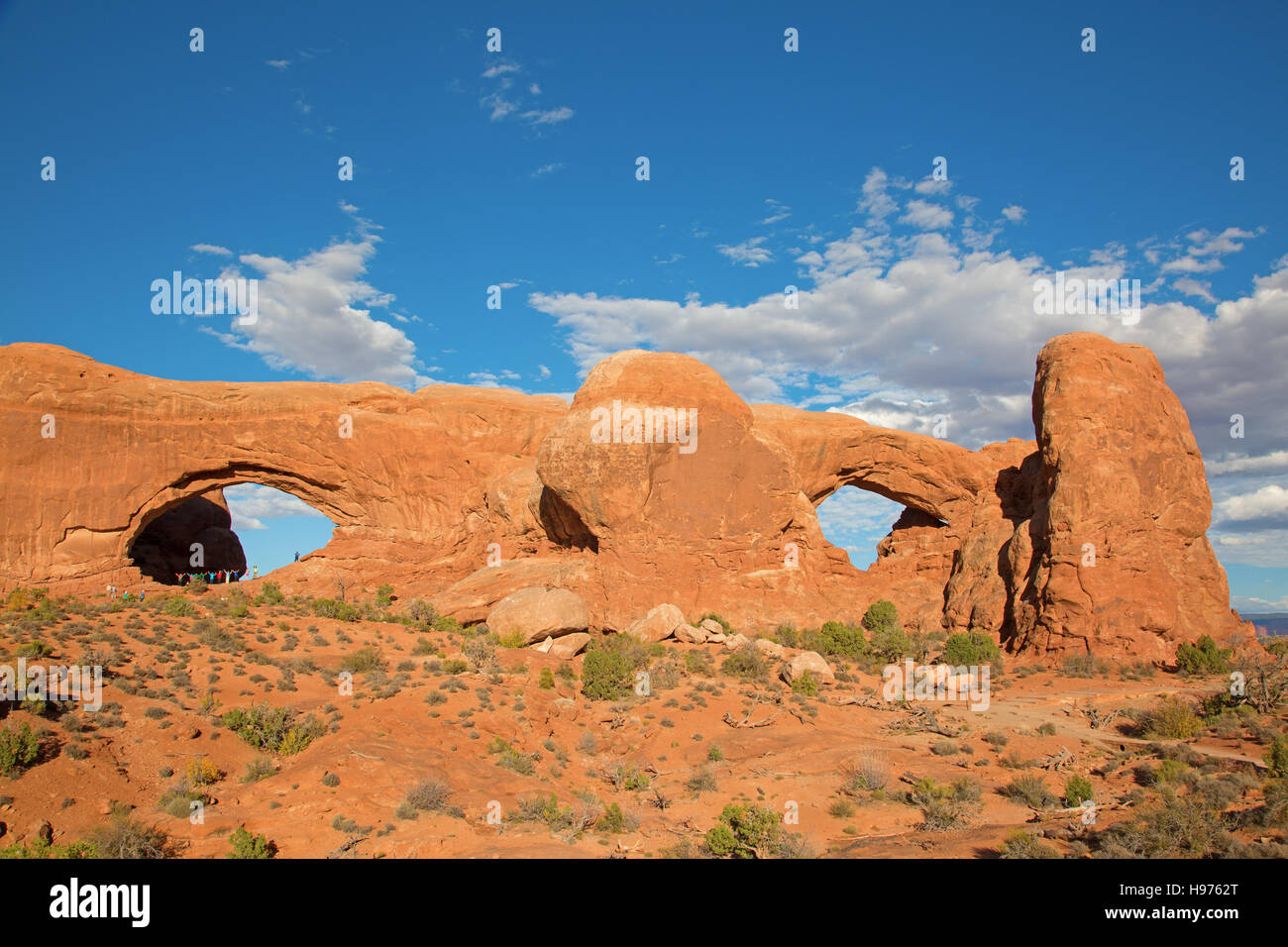 Célèbre Fenêtre sud et nord de l'Arches National Park, Utah, USA Banque D'Images