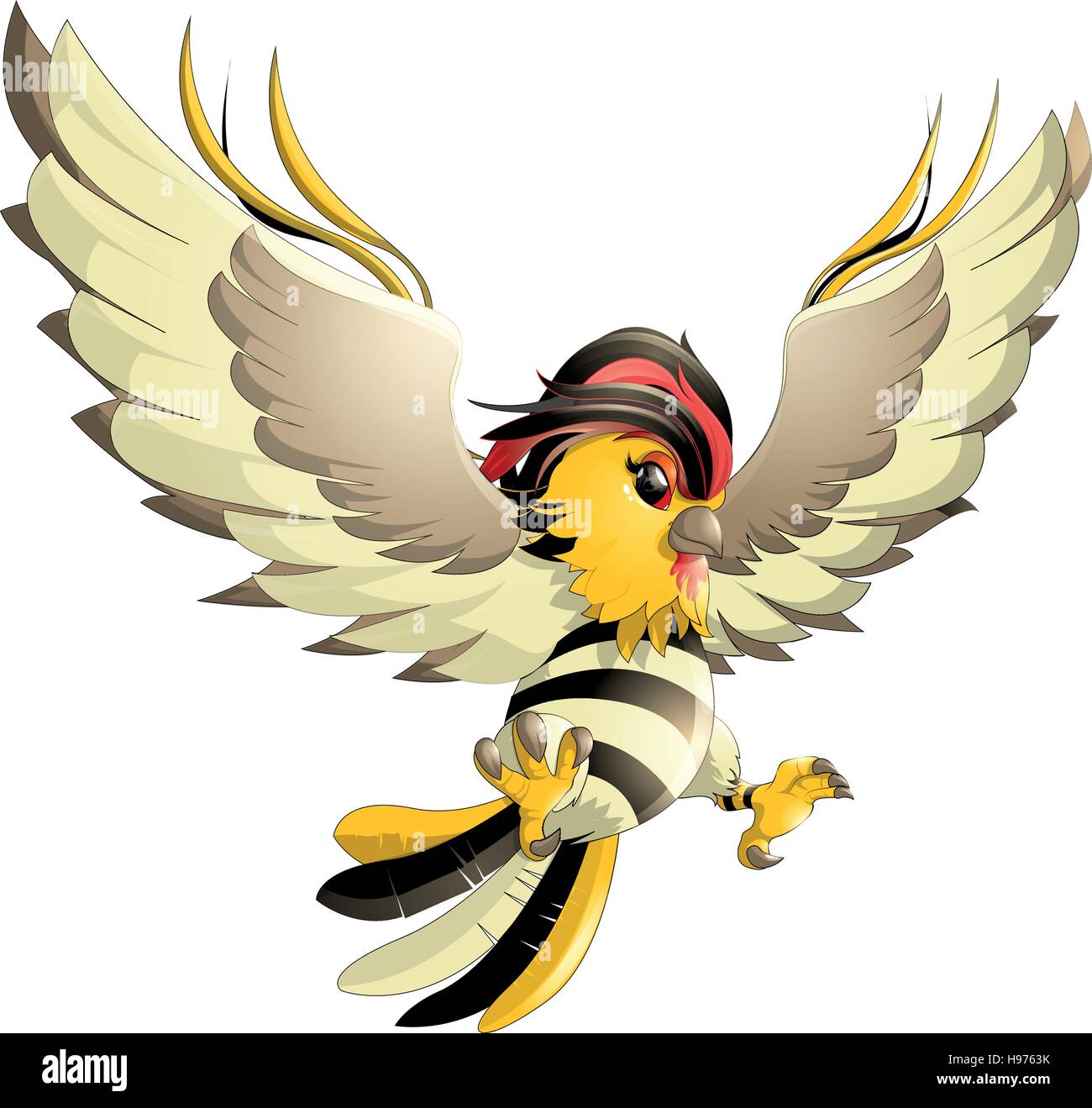 Heureux oiseau jaune cartoon flying Illustration de Vecteur