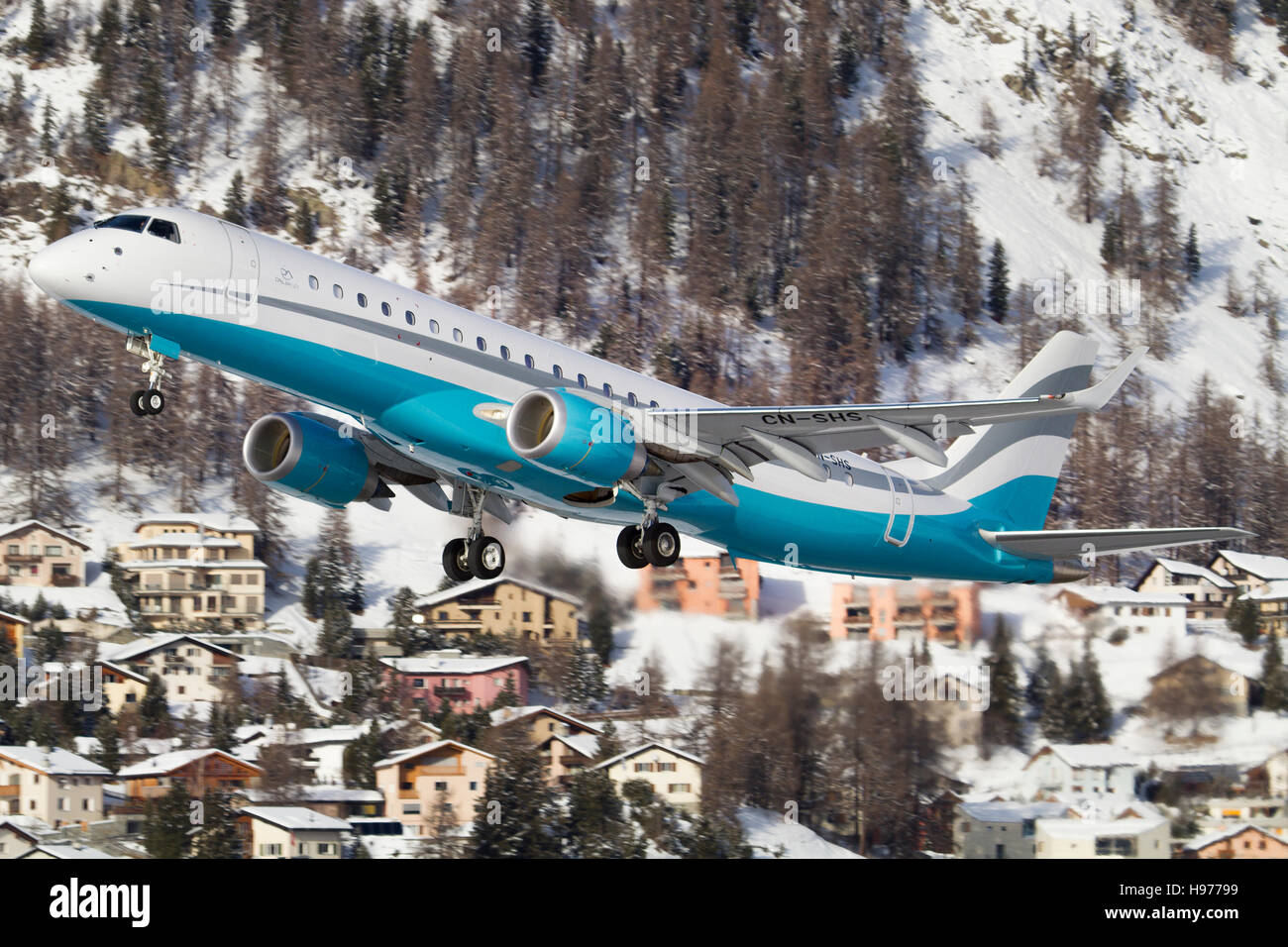 Embraer Lineage 1000 Dalia Air à l'aéroport de Samedan Engadin/Suisse 22.02.2016 Banque D'Images