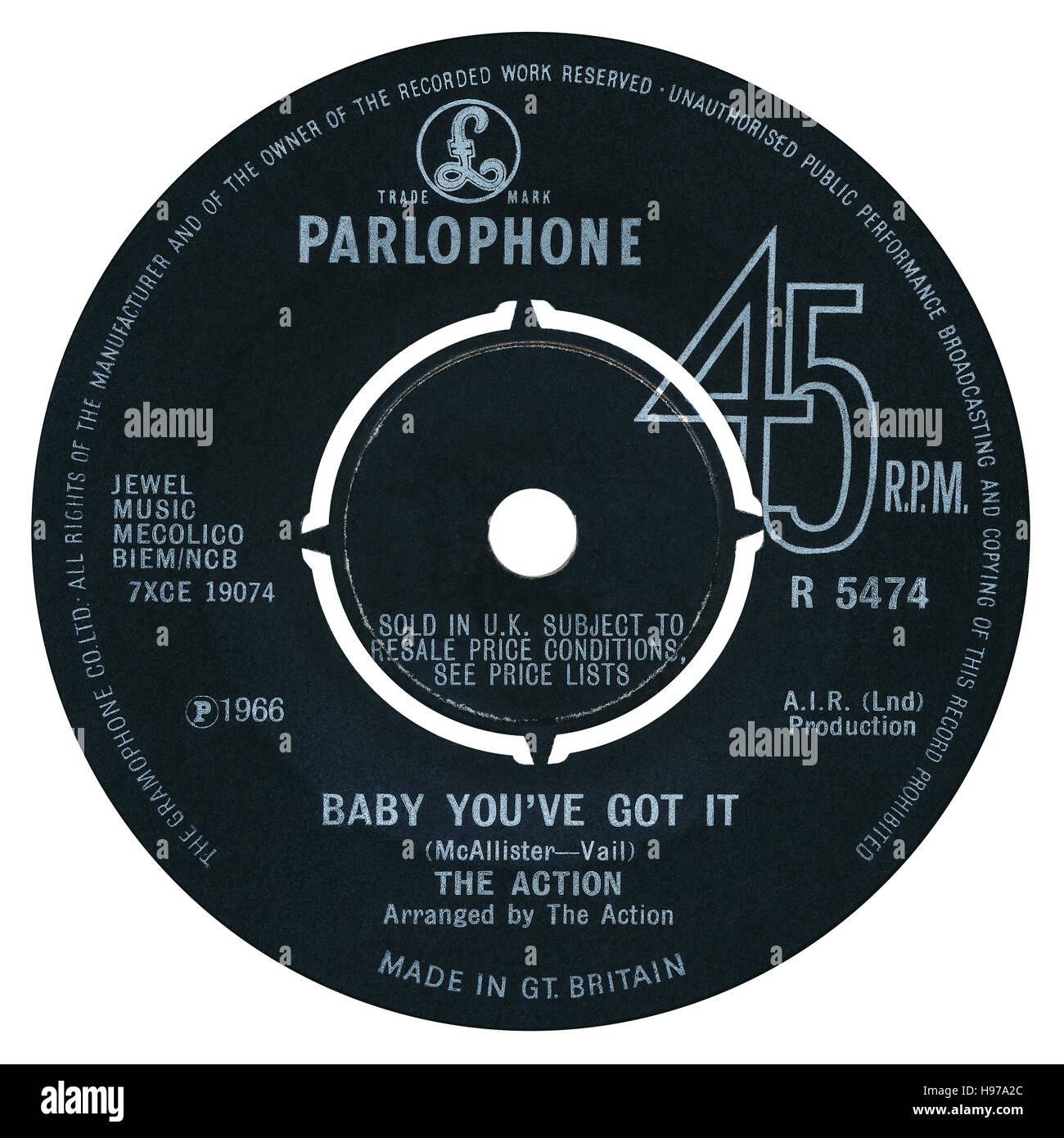 45 TR/MIN 7' UK record label de bébé vous l'avez par l'action sur le label Parlophone de 1966 Banque D'Images